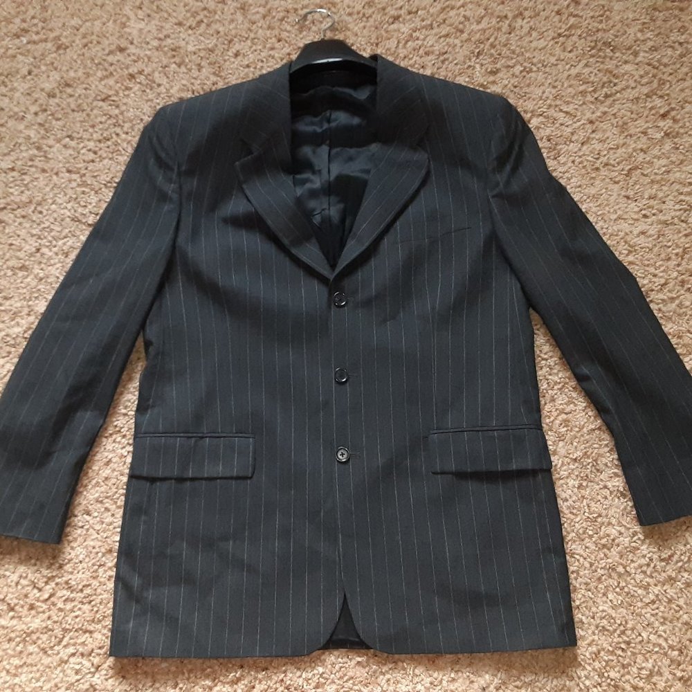 44 Suit Jacket, Dark Grey with Light Grey Stripes